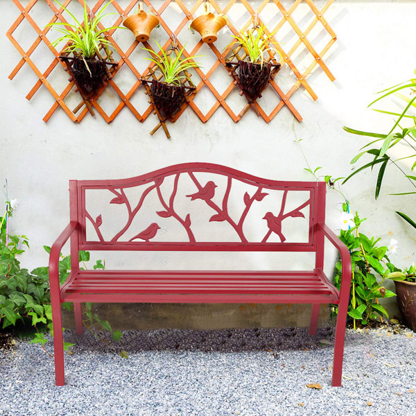 Red Barrel Studio® Outdoor Patio Bench For Backyard, Garden, Lawn, Farmhouse, Steel Frame Bench